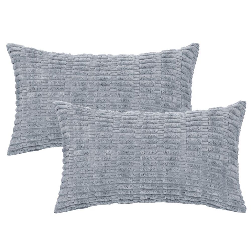 2pcs Corduroy Decorative Throw Pillow Covers Modern 12 x 20 Inch Gray Blue